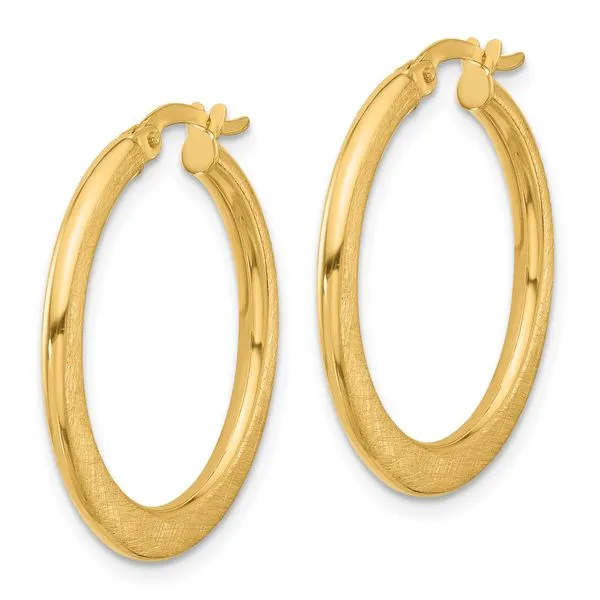 Leslie's 14K Polished and Scratch Finish Round Hoop Earrings Image 2 Valentine's Fine Jewelry Dallas, PA