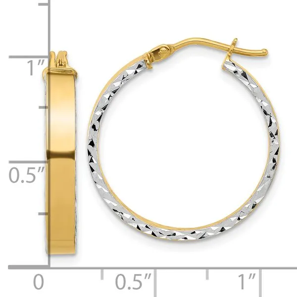 Leslie's 14K w/Rhodium Polished and D/C Hoop In/Out Hoop Earrings Image 4 J. West Jewelers Round Rock, TX