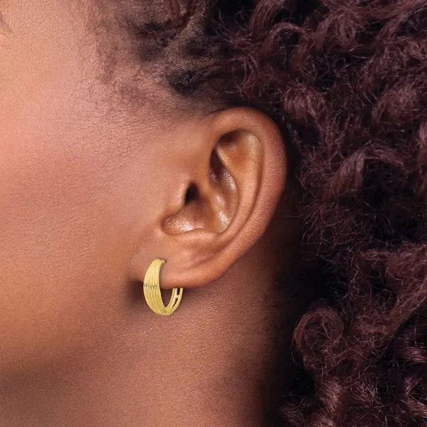Leslie's 14K Polished and Grooved Hinged Hoop Earrings Image 3 J. West Jewelers Round Rock, TX