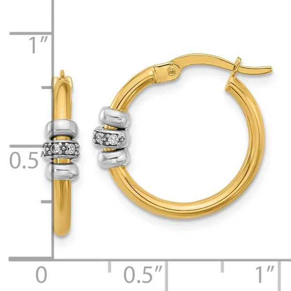 Leslie's 14K Two-tone Polished CZ Hoop Earrings Image 4 Valentine's Fine Jewelry Dallas, PA