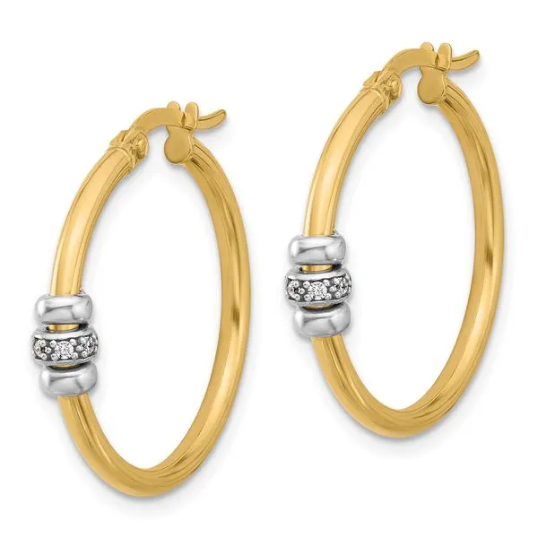 Leslie's 14K Two-tone Polished CZ Hoop Earrings Image 2 Barnett Jewelers Jacksonville, FL