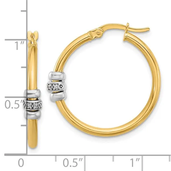 Leslie's 14K Two-tone Polished CZ Hoop Earrings Image 4 Barnett Jewelers Jacksonville, FL