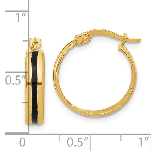 Leslie's 14K Polished with Black Enamel Hoop Earrings Image 4 Gaines Jewelry FLINT, MI