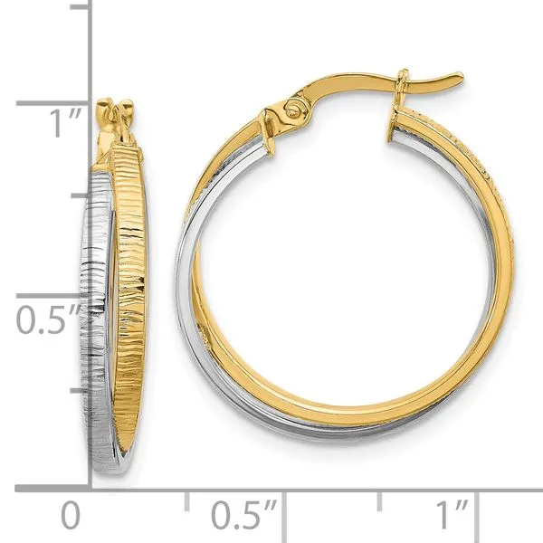 Leslie's 14K Two-tone Polished and Textured Bypass Hoop Earrings Image 4 Mitchell's Jewelry Norman, OK
