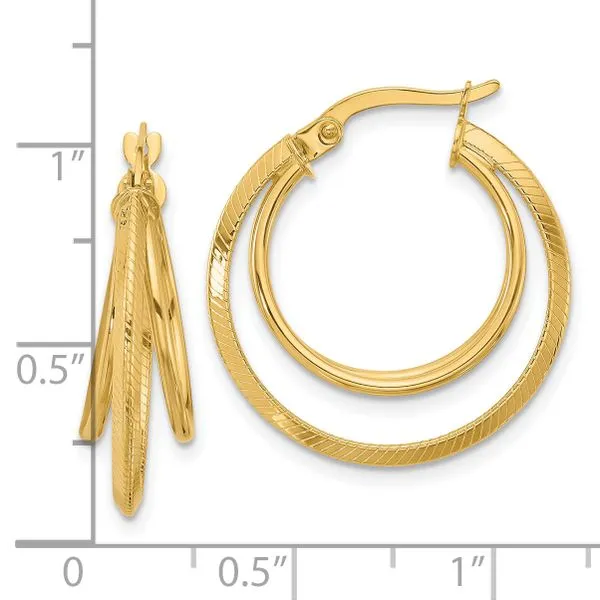 Leslie's 14K Polished and Textured Triple Row Hoop Earrings Image 4 Thomas A. Davis Jewelers Holland, MI