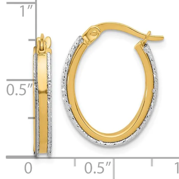 Leslie's 14K Two-tone Polished and Diamond-cut Oval Hoop Earrings Image 4 Spath Jewelers Bartow, FL