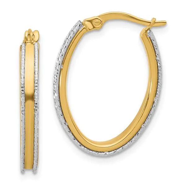 Leslie's 14K Two-tone Polished and Diamond-cut Oval Hoop Earrings Trenton Jewelers Ltd. Trenton, MI