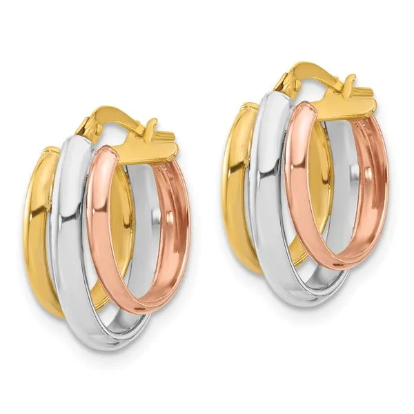 Leslie's 14K w/ White RH/Rose GP Polished 3 Row Oval Hoop Earrings Image 2 Johnson Jewellers Lindsay, ON