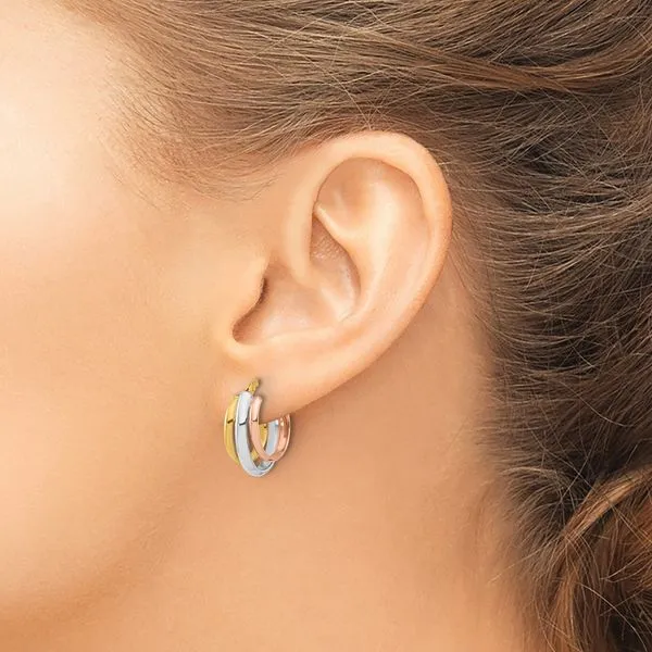 Leslie's 14K w/ White RH/Rose GP Polished 3 Row Oval Hoop Earrings Image 3 Arlene's Fine Jewelry Vidalia, GA