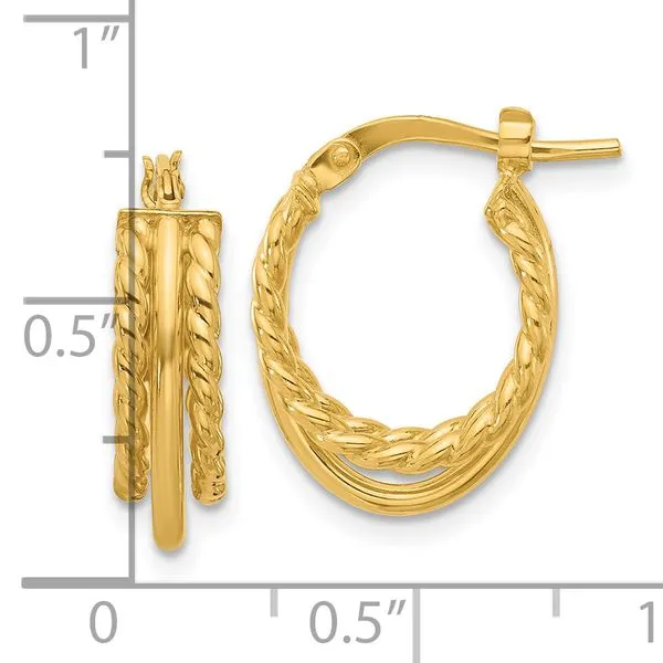 Leslie's 14K Polished and Textured 3-Row J-Hoop Post Earrings Image 4 Johnson Jewellers Lindsay, ON