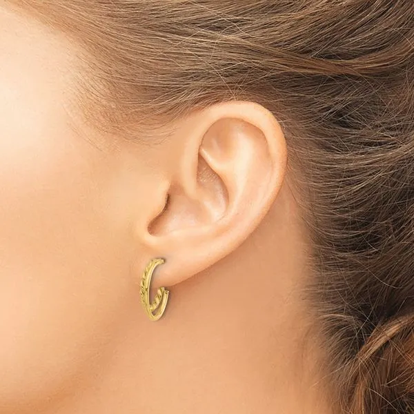 Leslie's 14K Polished and Textured 2-Row J-Hoop Post Earrings Image 3 Ask Design Jewelers Olean, NY