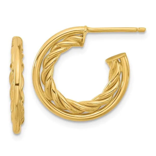 Leslie's 14K Polished and Textured  J-Hoop Post Earrings Valentine's Fine Jewelry Dallas, PA