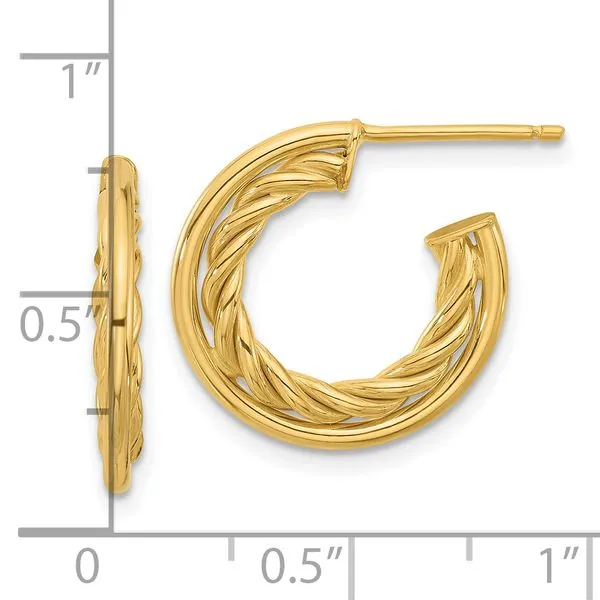 Leslie's 14K Polished and Textured  J-Hoop Post Earrings Image 4 Valentine's Fine Jewelry Dallas, PA