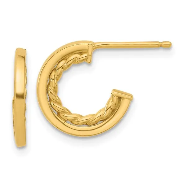 Leslie's 14K Polished and Textured  J-Hoop Post Earrings Gaines Jewelry FLINT, MI