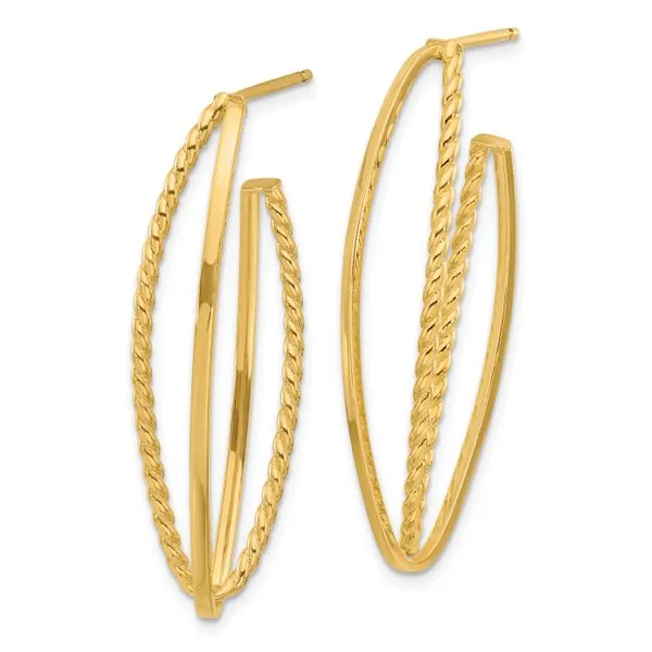 Leslie's 14K Polished and Textured Fancy Drop Post Earrings Image 2 Diny's Jewelers Middleton, WI