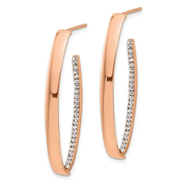 Leslie's 14K w/Rose Gold-plated Polished Crystals J-Hoop Post Earrings Image 2 Tidwells of Greenwood Greenwood, SC