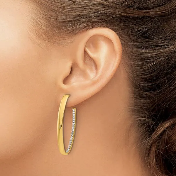 Leslie's 14K Polished with Crystals J-Hoop Drop Post Earrings Image 3 Graham Jewelers Wayzata, MN