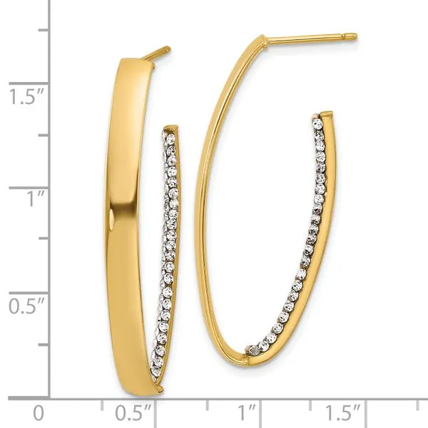 Leslie's 14K Polished with Crystals J-Hoop Drop Post Earrings Image 4 Leslie E. Sandler Fine Jewelry and Gemstones rockville , MD