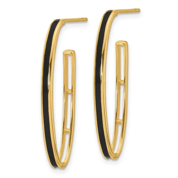 Leslie's 14K Polished with Black Enamel Oval J-hoop Post Earrings Image 2 Delfine's Jewelry Charleston, WV