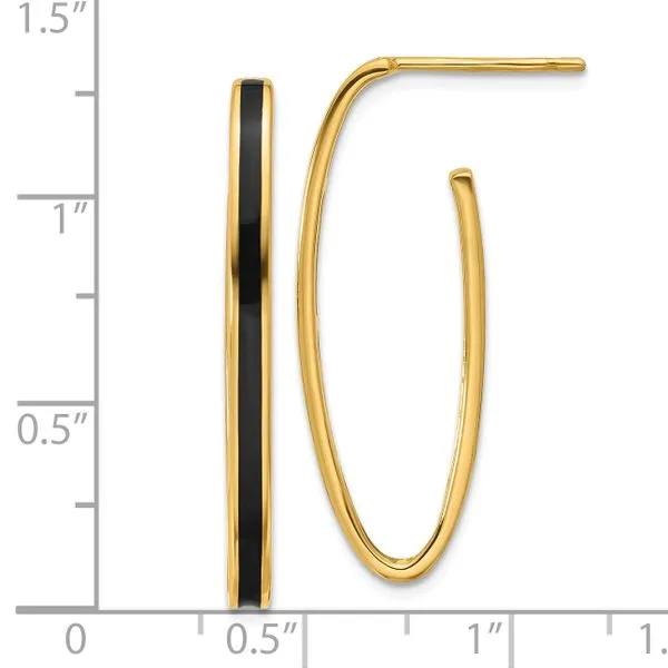 Leslie's 14K Polished with Black Enamel Oval J-hoop Post Earrings Image 4 Delfine's Jewelry Charleston, WV