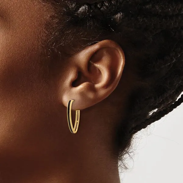 Leslie's 14K Polished with Black Enamel Oval J-hoop Post Earrings Image 3 Barnett Jewelers Jacksonville, FL