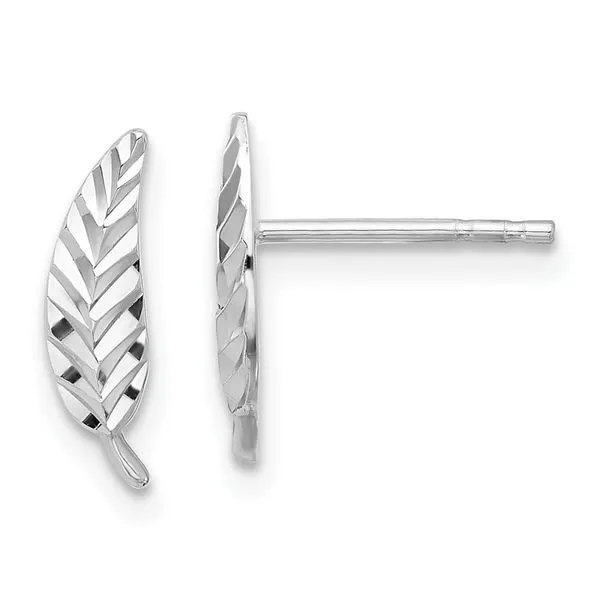 Leslie's 14K White Gold Polished and Diamond-cut Leaf Post Earrings Atlanta West Jewelry Douglasville, GA