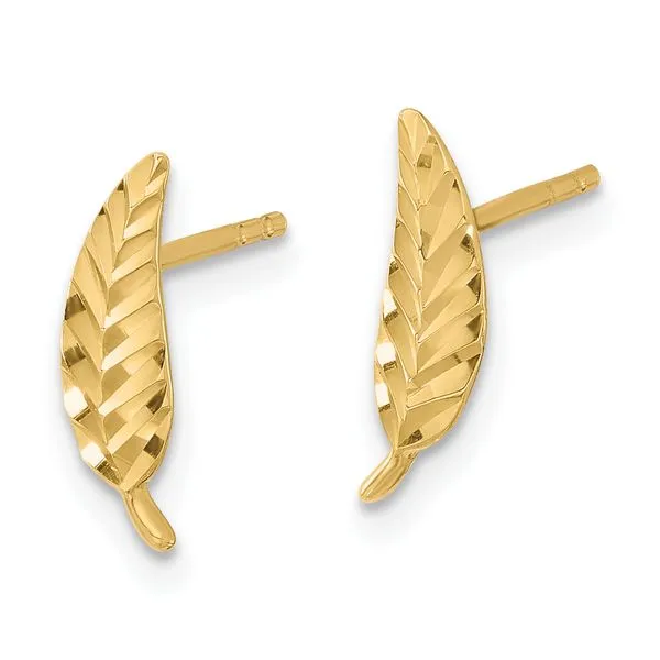 Leslie's 14K Polished and Diamond-cut Leaf Post Earrings Image 2 Jerald Jewelers Latrobe, PA