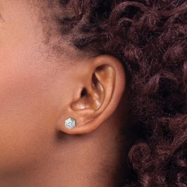 Leslie's 14K White Gold Polished Geometric Ball Post Earrings Image 3 Tidwells of Greenwood Greenwood, SC