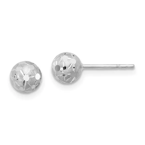 Leslie's 14K White Gold Polished/Satin and Diamond-cut Ball Post Earrings Jerald Jewelers Latrobe, PA