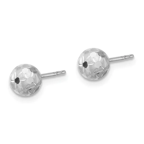 Leslie's 14K White Gold Polished/Satin and Diamond-cut Ball Post Earrings Image 2 Jerald Jewelers Latrobe, PA