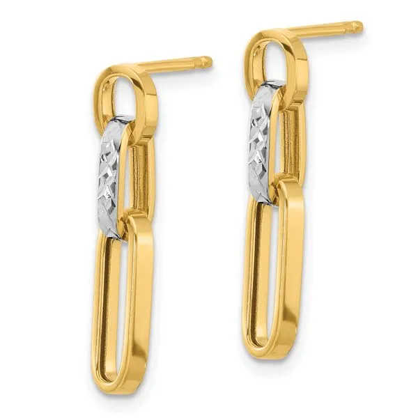 Leslie's 14K w/Rhodium Polished and D/C Link Dangle Post Earrings Image 2 Gaines Jewelry FLINT, MI