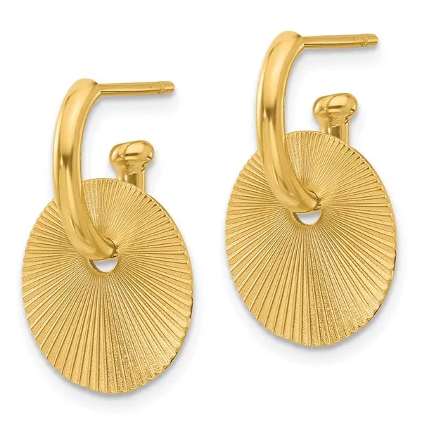 Leslie's 14K Polished and Textured Circle Dangle Post Earrings Image 2 Mitchell's Jewelry Norman, OK