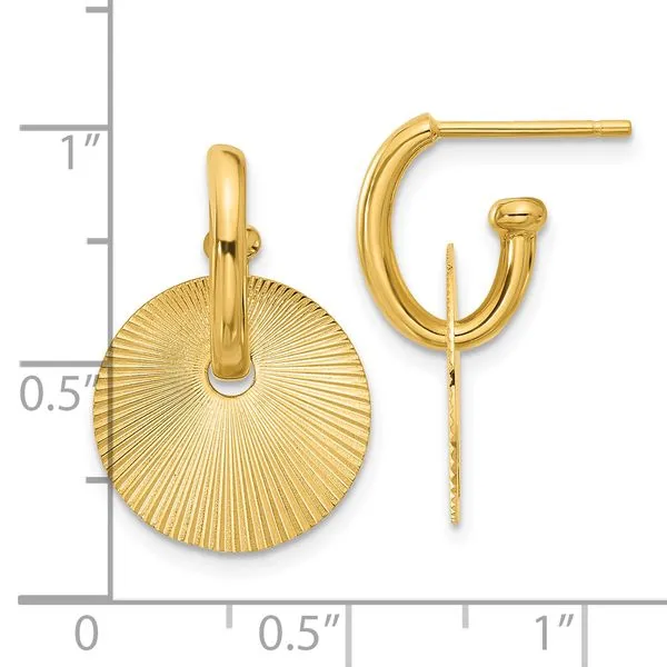 Leslie's 14K Polished and Textured Circle Dangle Post Earrings Image 4 Barnett Jewelers Jacksonville, FL