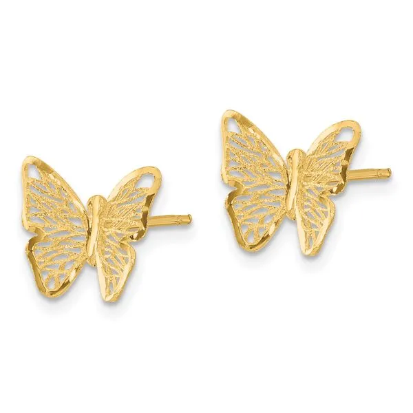 Leslie's 14k Textured and Polished Butterfly Post Earrings Image 2 Spath Jewelers Bartow, FL