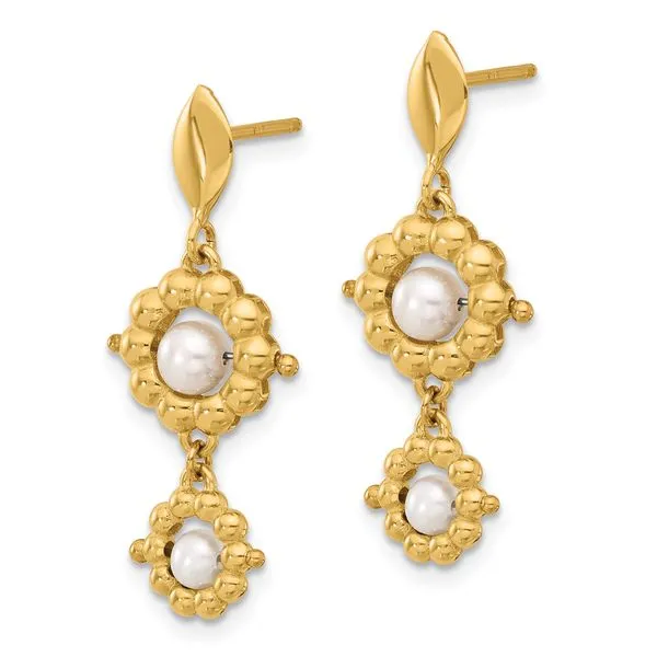 Leslie's 14k Polished FWC Pearl Flower Post Dangle Earrings Image 2 Arlene's Fine Jewelry Vidalia, GA
