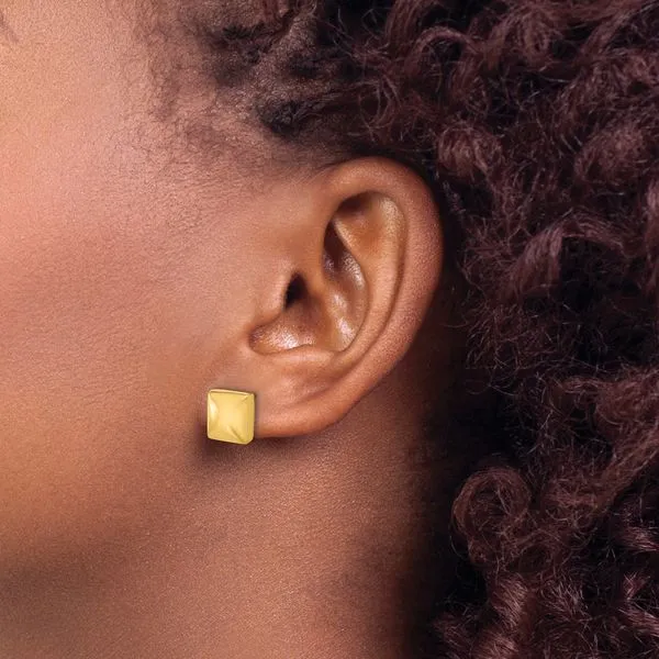 Leslie's 14K Polished Hollow Puffed Square Post Earrings Image 3 Trenton Jewelers Ltd. Trenton, MI