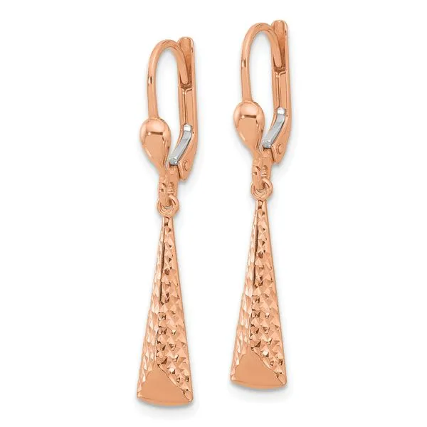 Leslie's 14K Rose Gold Polished/ Dia-cut Dangle Leverback Earrings Image 2 Leslie E. Sandler Fine Jewelry and Gemstones rockville , MD