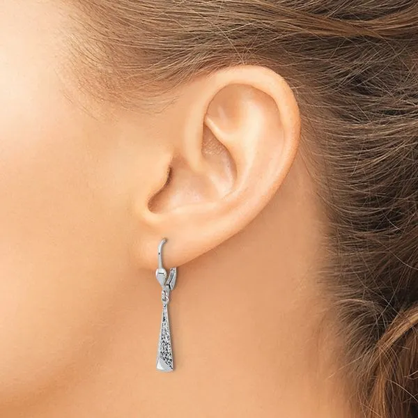 Leslie's 14K White Gold Polished/Diamond-cut Dangle Leverback Earrings Image 3 Jerald Jewelers Latrobe, PA