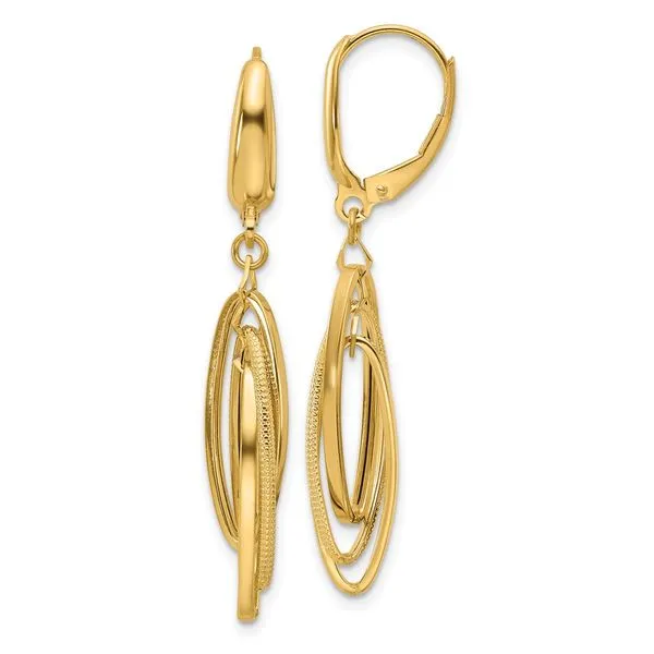 Leslie's 14K Polished/Textured Triple Oval Dangle Earrings Jewelry Design Studio Jensen Beach, FL