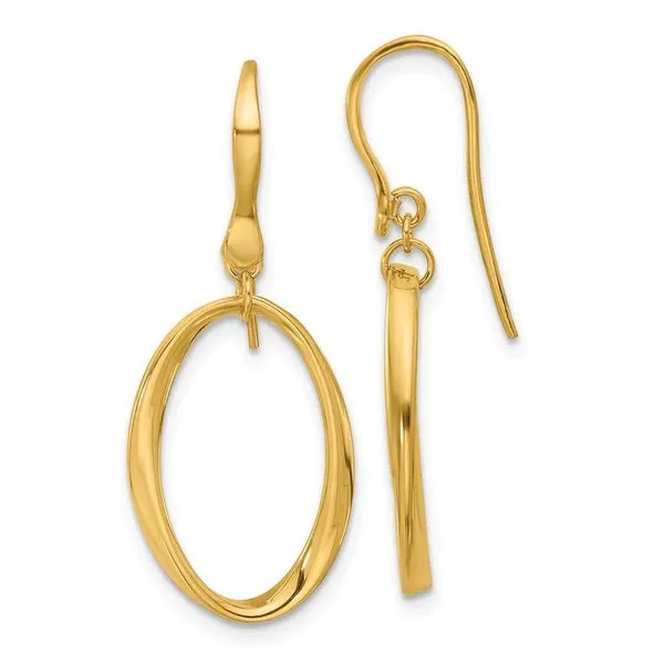 Leslie's 14k Polished Oval Shepherd Hook Dangle Earrings Gaines Jewelry FLINT, MI