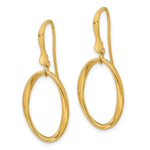 Leslie's 14k Polished Oval Shepherd Hook Dangle Earrings Image 2 Gaines Jewelry FLINT, MI