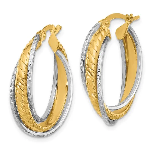 Leslie's 14K Two-tone Polished and Diamond-cut Hoop Earrings Image 2 Spath Jewelers Bartow, FL