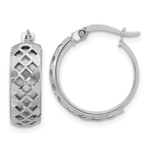 Leslie's 14K White Gold Polished and Brushed Fancy Hoop Earrings Leslie E. Sandler Fine Jewelry and Gemstones rockville , MD