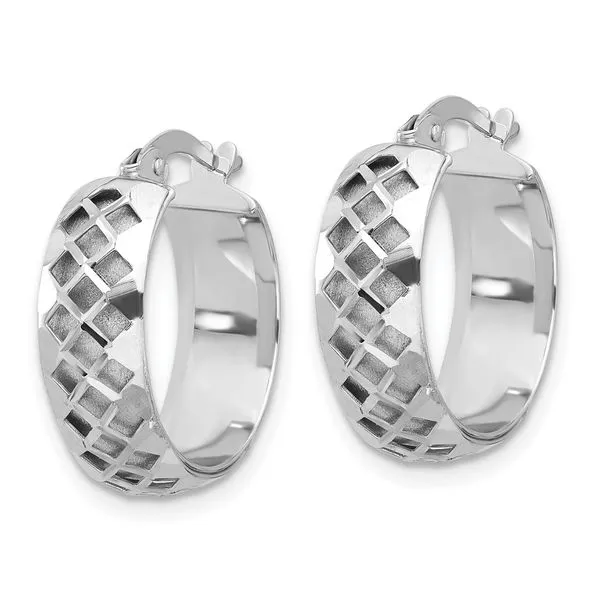 Leslie's 14K White Gold Polished and Brushed Fancy Hoop Earrings Image 2 J. West Jewelers Round Rock, TX