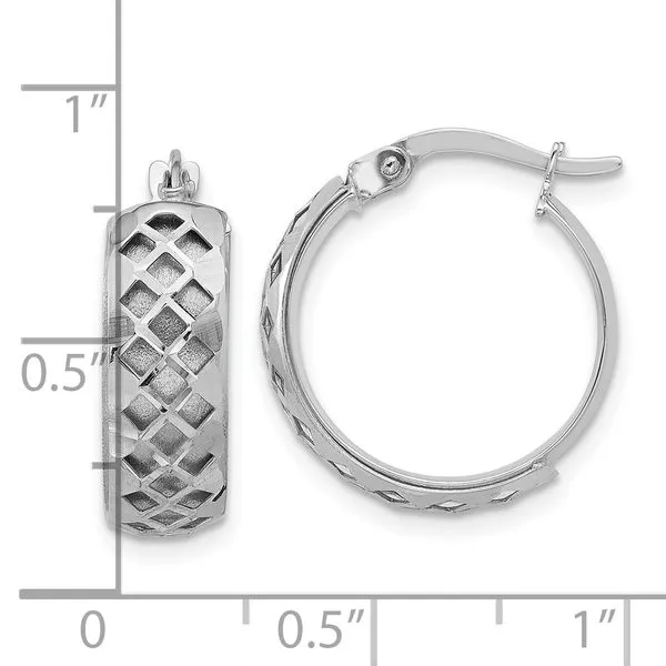 Leslie's 14K White Gold Polished and Brushed Fancy Hoop Earrings Image 3 Barnett Jewelers Jacksonville, FL