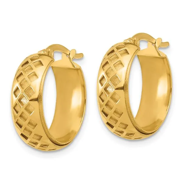 Leslie's 14K Polished and Brushed Fancy Hoop Earrings Image 2 Gaines Jewelry FLINT, MI