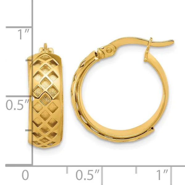 Leslie's 14K Polished and Brushed Fancy Hoop Earrings Image 3 Gaines Jewelry FLINT, MI