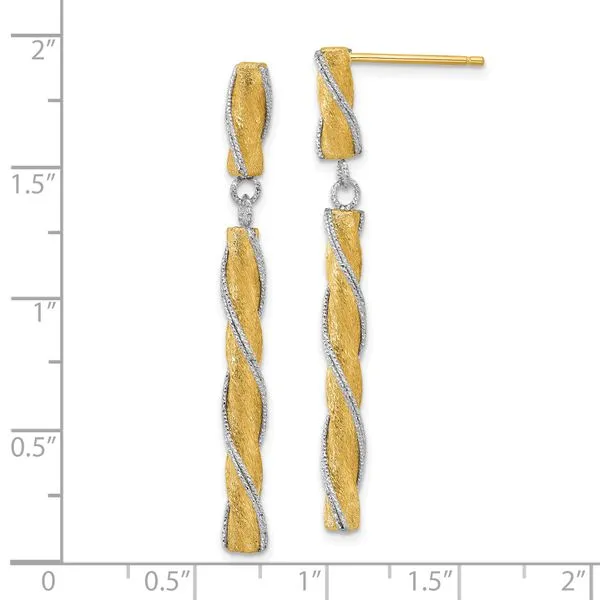 Leslie's 14K Two-tone Polished/Satin/Dia-cut Post Dangle Earrings Image 3 Jerald Jewelers Latrobe, PA