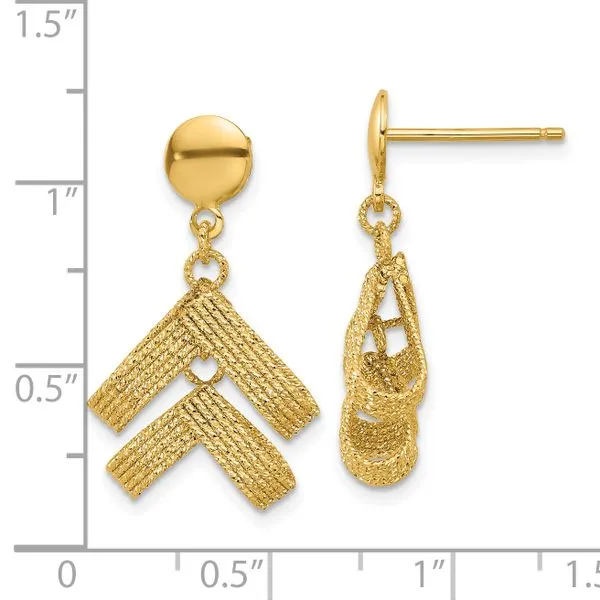 Leslie's 14K Polished and Textured Fancy Dangle Post Earrings Image 3 Trenton Jewelers Ltd. Trenton, MI