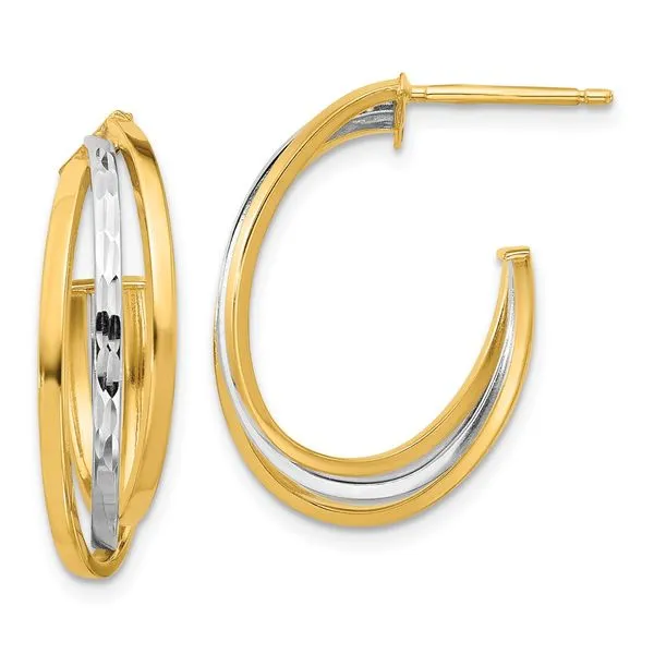 Leslie's 14K W/Wht Rhodium Polished / Diamond-cut J-Hoop Post Earrings Spath Jewelers Bartow, FL